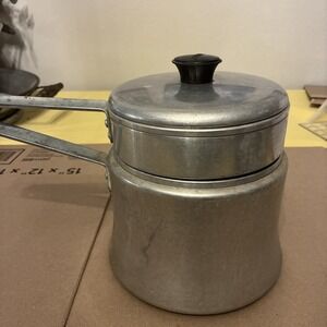 VINTAGE MIRRO ALUMINUM DOUBLE BOILER 2QT 372M RARE KITCHEN DECOR